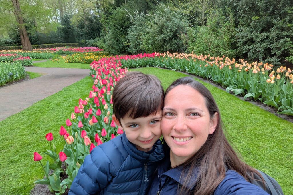 Kate and AJ in the tulip garden